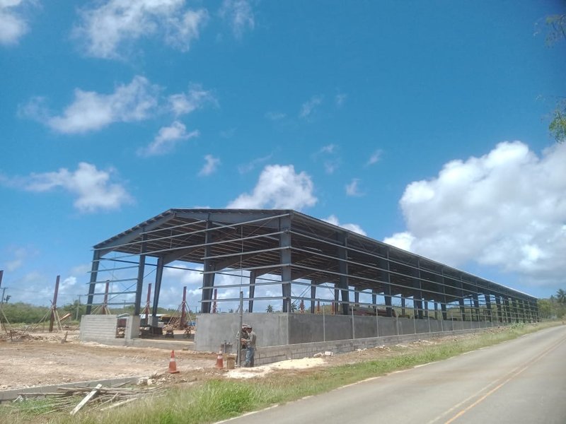 Steel warehouse from road